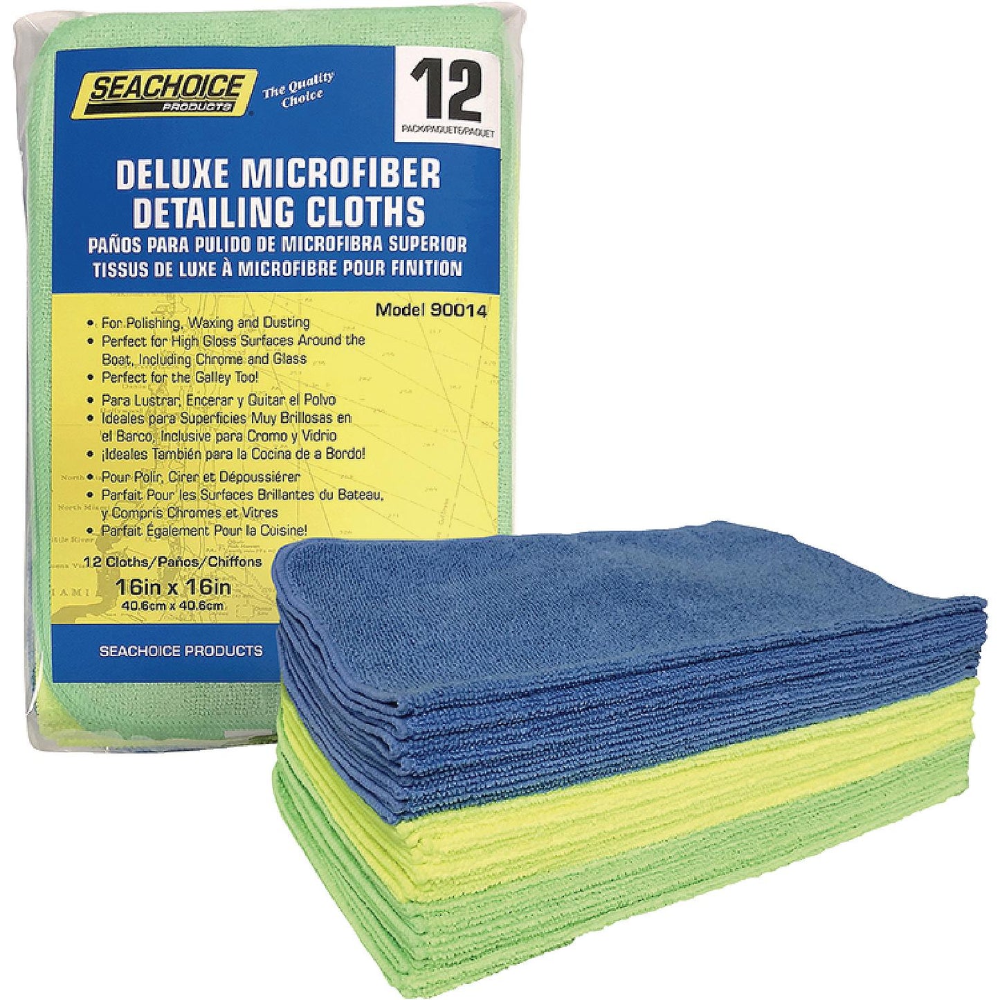 Seachoice 90014 Deluxe Microfiber Detailing 16" x 16" Cloths, 12-ct. Pack