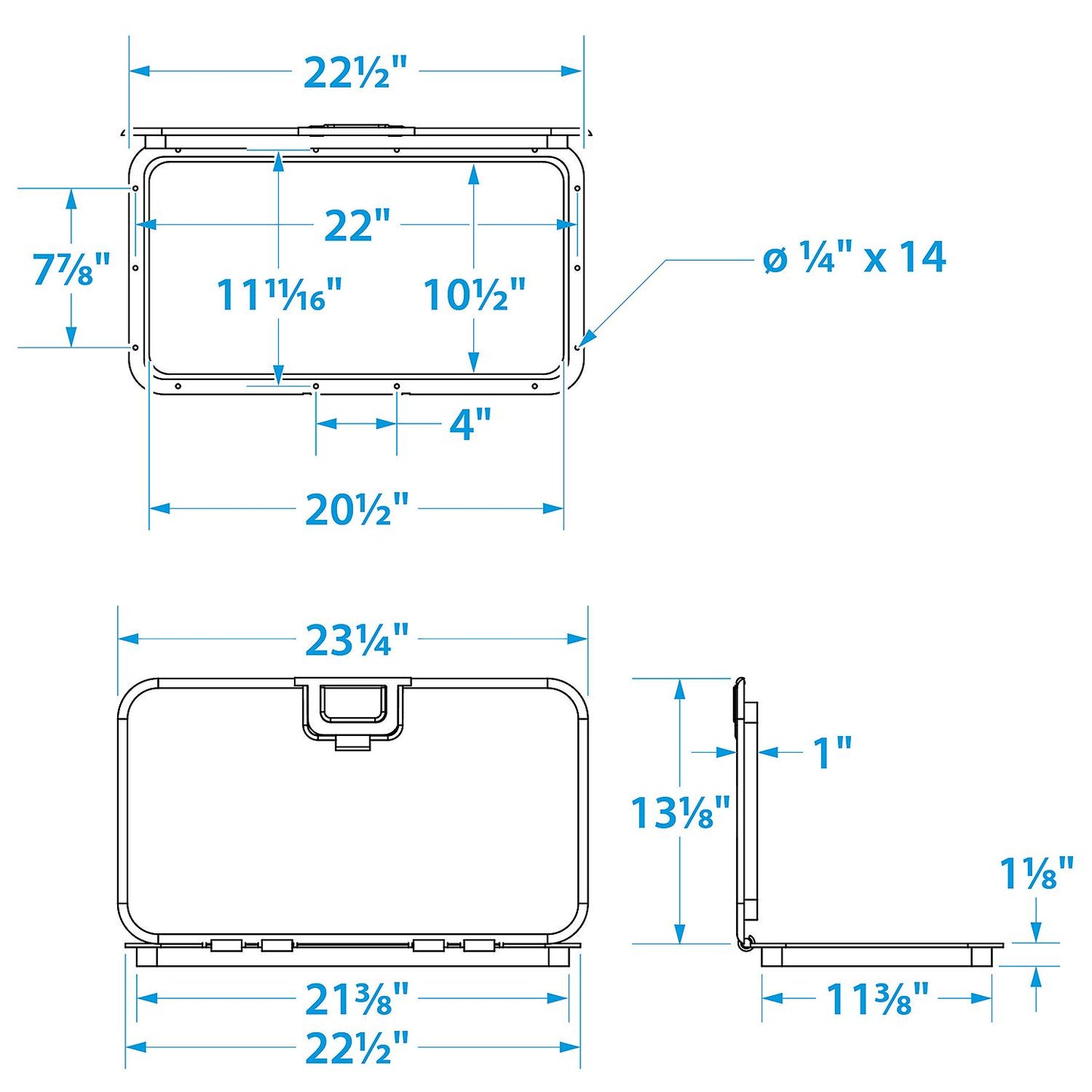 Seachoice 39201 Polypropylene Offshore Hatch - 10-3/8 Inch x 20-1/2 Inch ID - White