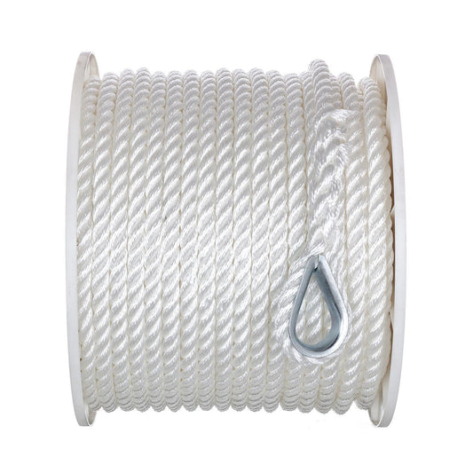 Seachoice 40751 3-Strand Twisted Nylon Anchor Line - White, 1/2" x 200'