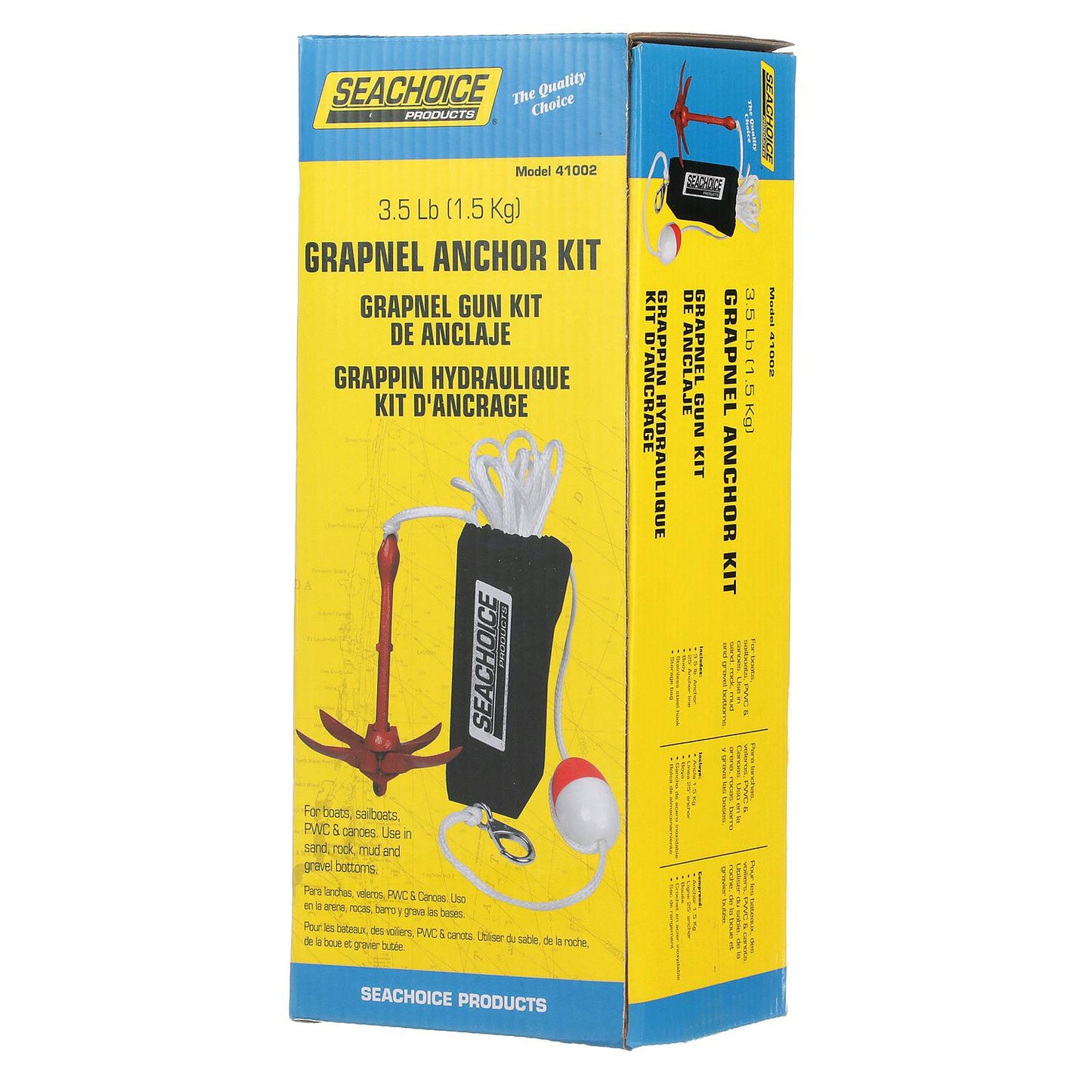 Seachoice 3.5 lb. Grapnel Anchor Kit For Boats 5 to 12' (Includes Anchor, 1/4" x 25' Line, Adjustable Buoy, S/S Hook and Storage Bag)