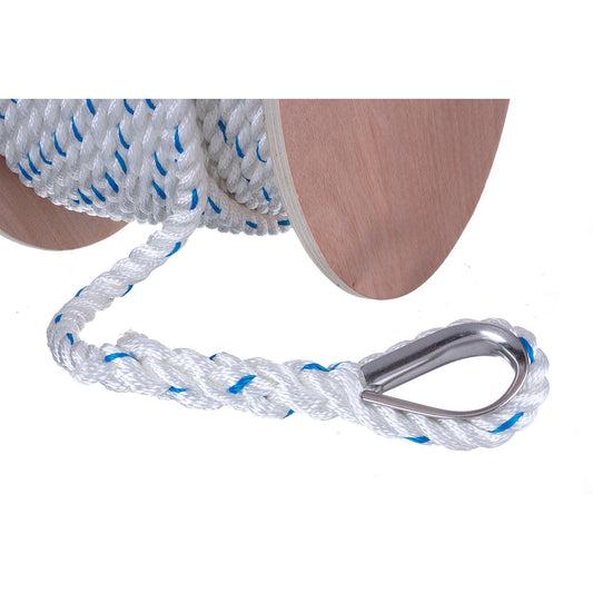 Premium 3-Strand Twisted Nylon Anchor Line
White With Blue Tracer, 5/8" x 200'